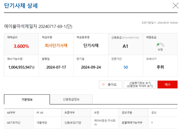 단기사채(전단채) 거래(9:30-16:45) 및 상환 시간 (삼성증권)